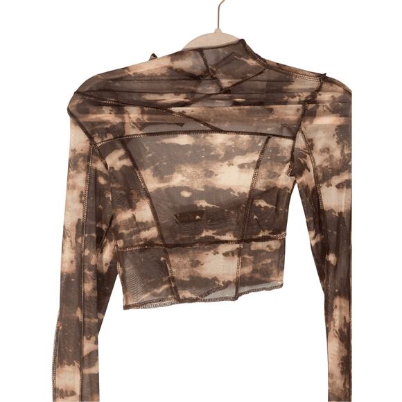 NWT House of Chic LA Open Back Tie Dye Brown Sheer Girl's Night Out Long Sleeve - Picture 3 of 5